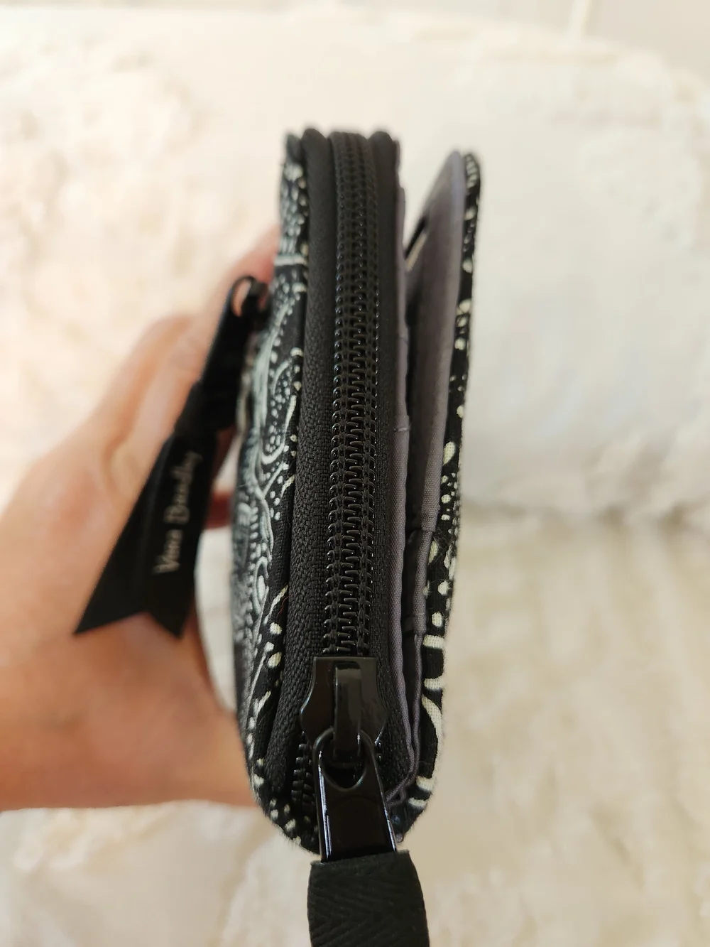 Vera Bradley Black and White Paisley Turn-Lock Wallet 3 Compartment